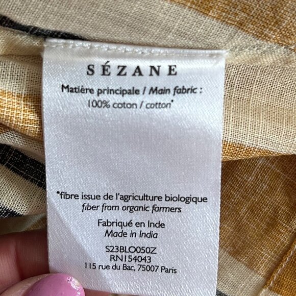 Sezane Koffi Blouse Rayure Ocre Ecru Noir - Size 46-XXXL-18 - Picture 6 of 6